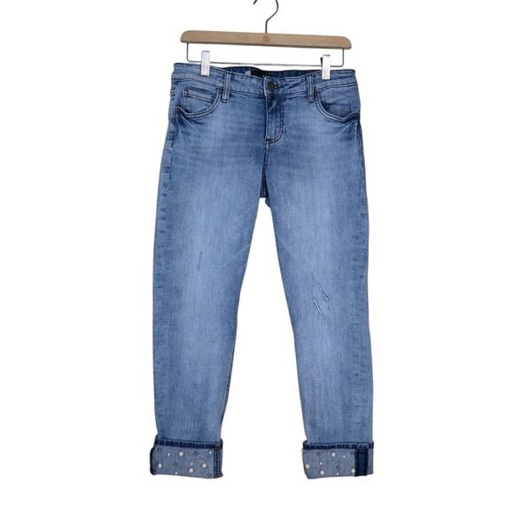 Kut from the Kloth Womens 6 Catherine Boyfriend Pearl Bead Embellished Crop Jean - Picture 1 of 11